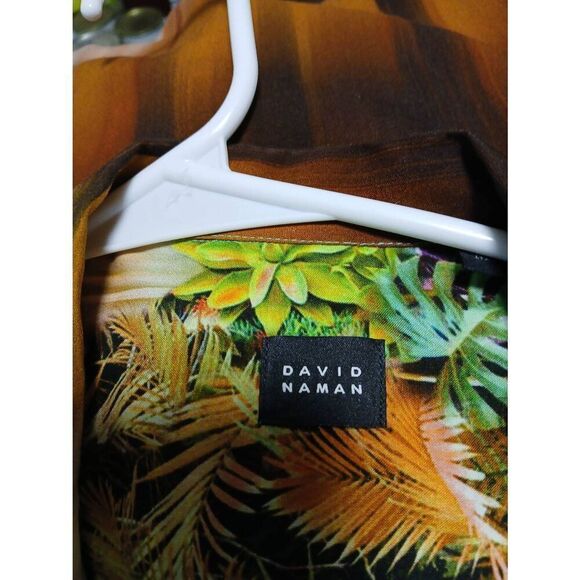 David naman mens small flower garden art wear rust lightweight viscose shirt - Picture 4 of 6